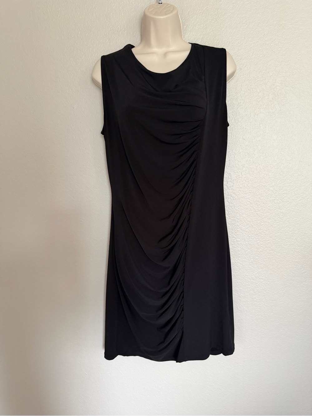 Michael Kors Black Sleeveless Ruched Midi Dress